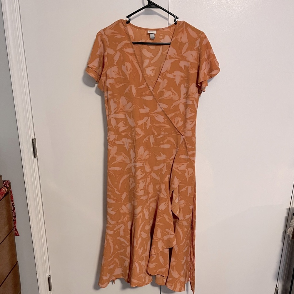 Faux wrap dress with pink floral detail